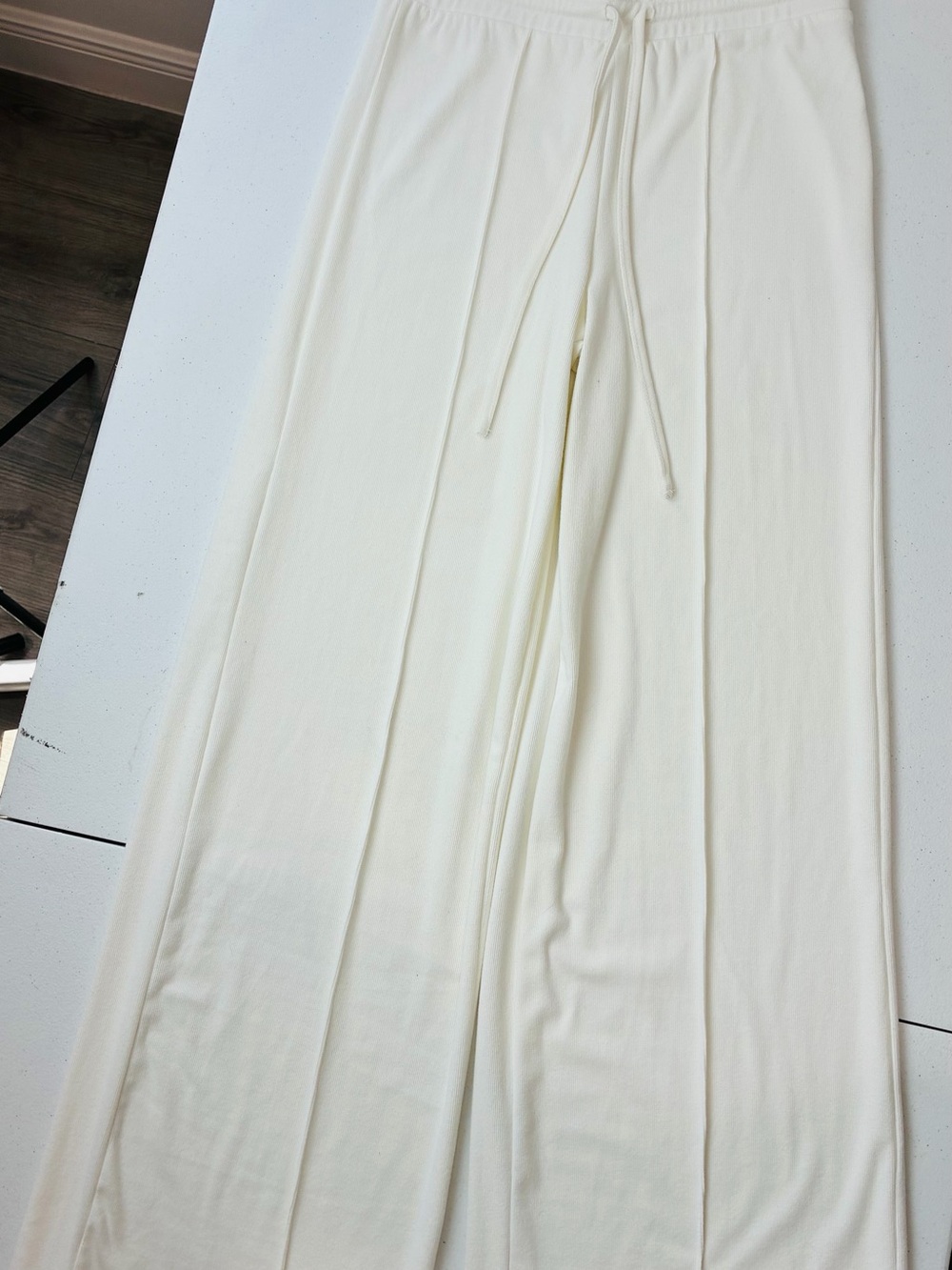 RIS The Label Ivory Wide Leg Knit Lounge Pants Drawstring Size Medium